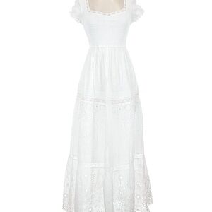 LoveShackFancy White Eyelet Smocked Maxi Dress
